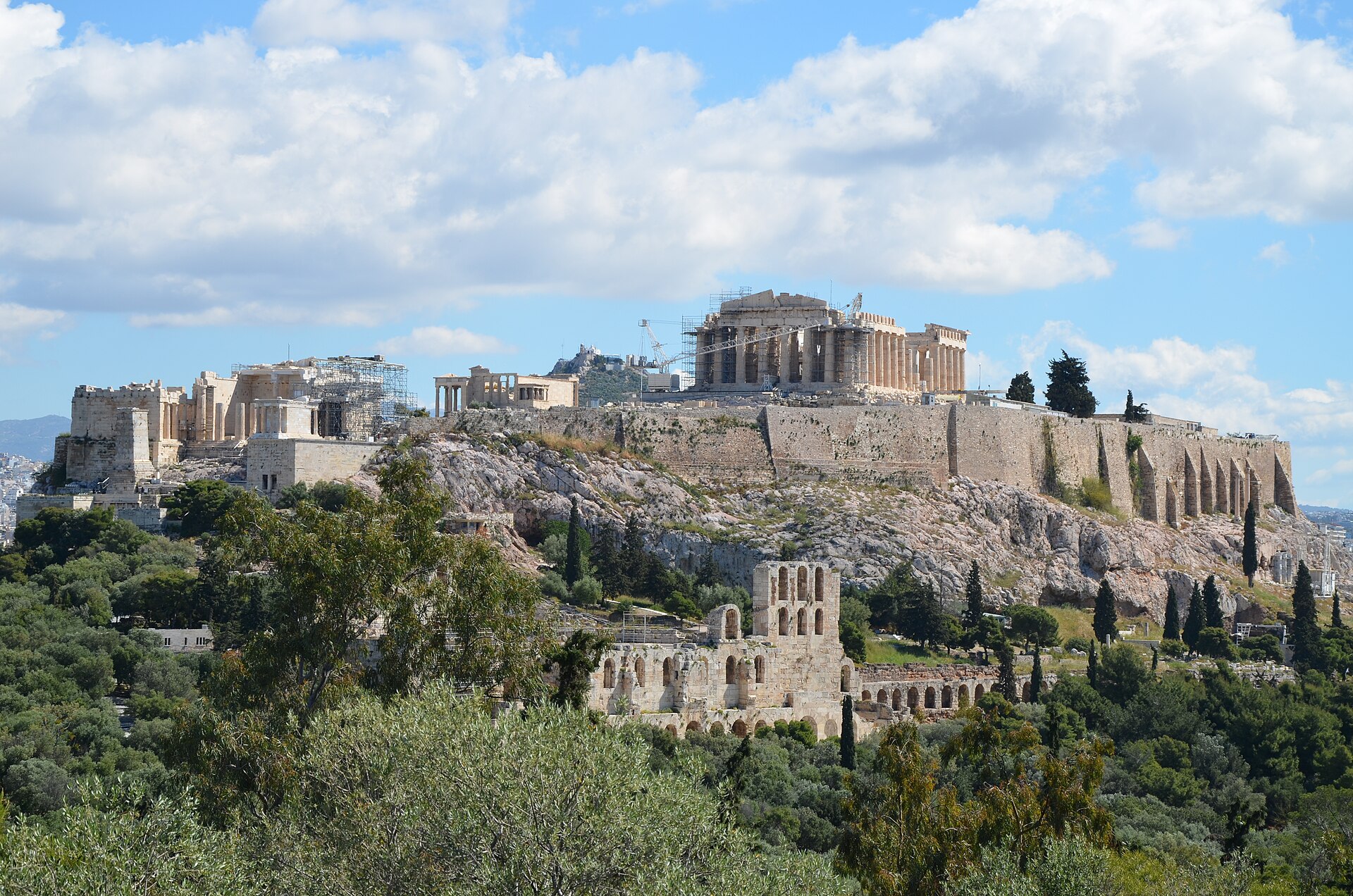The Acropolis of Athens in daylight, seen from the Hill of the Muses
